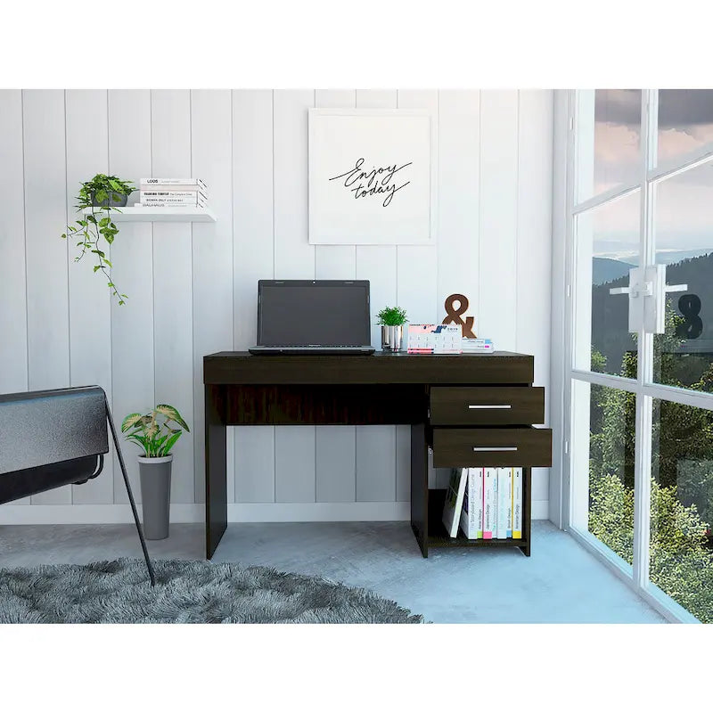 Bureau informatique avec deux tiroirs et un meuble de rangement