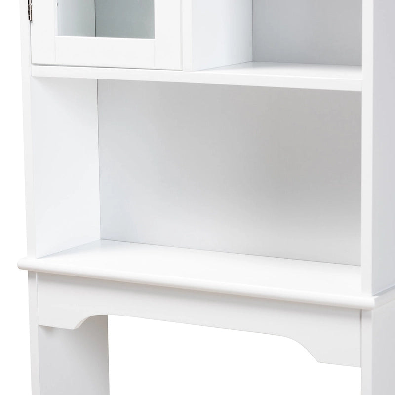 Meuble de rangement de salle de bain mural au-dessus des toilettes en bois blanc avec finition.