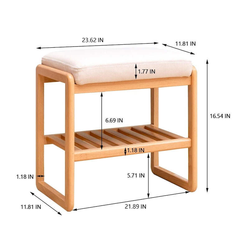 Banc à chaussures en bois massif naturel