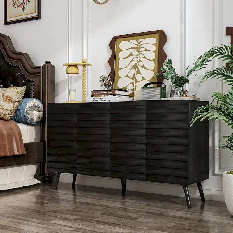 Buffet moderne noir avec grand espace de rangement en laque