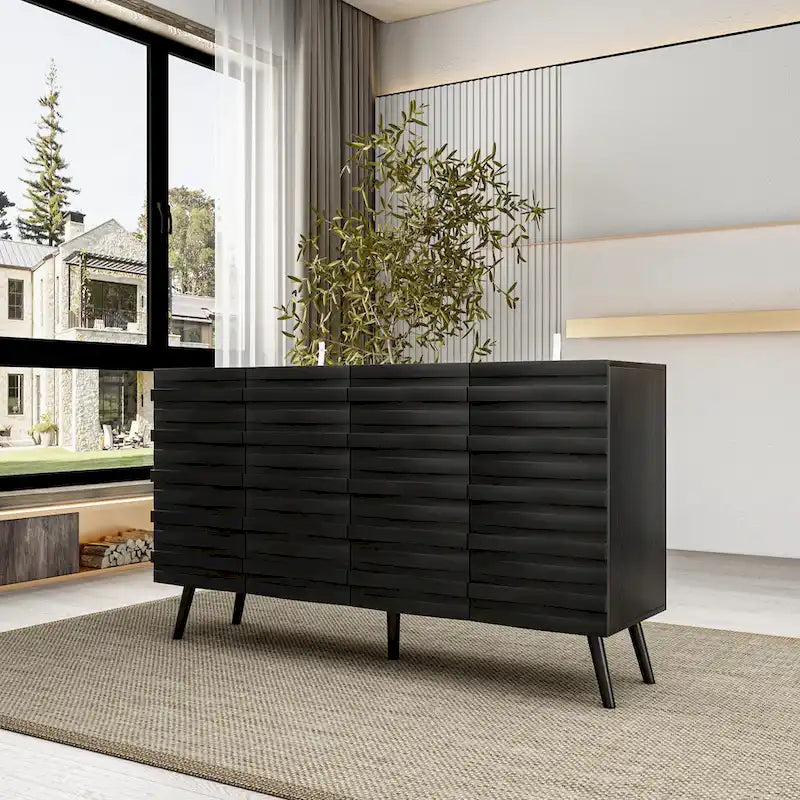 Buffet moderne noir avec grand espace de rangement en laque