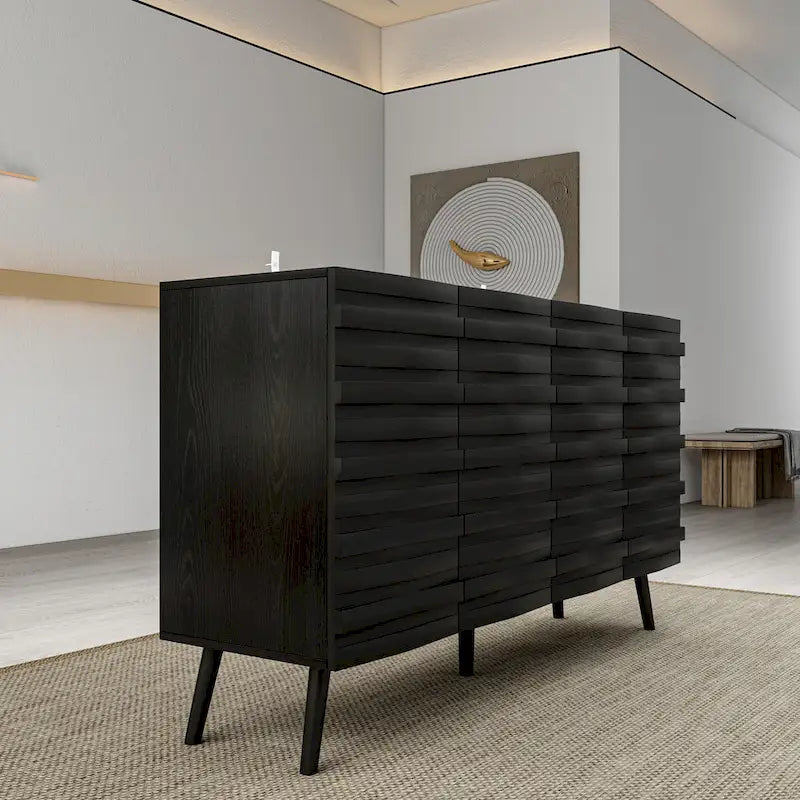 Buffet moderne noir avec grand espace de rangement en laque