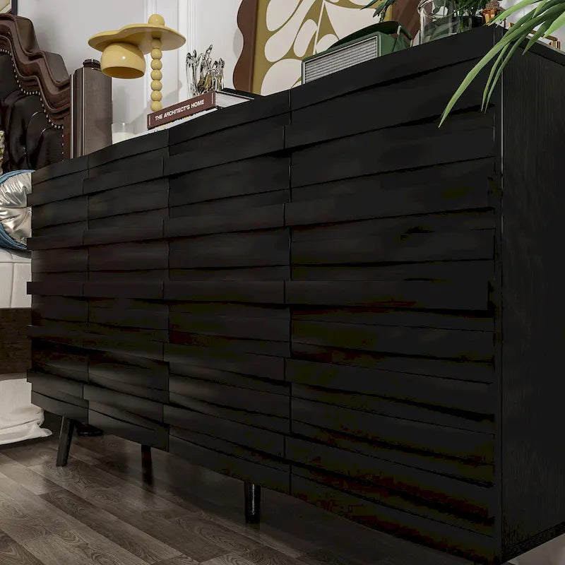 Buffet moderne noir avec grand espace de rangement en laque
