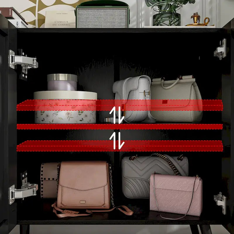 Buffet moderne noir avec grand espace de rangement en laque