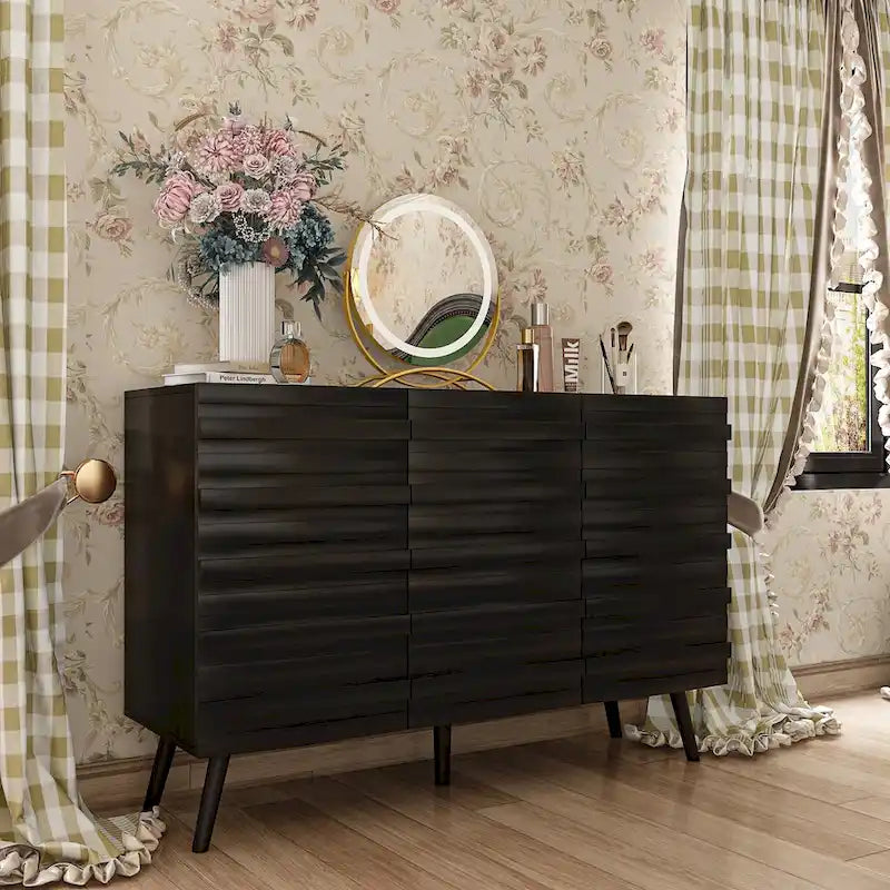 Buffet moderne noir avec grand espace de rangement en laque