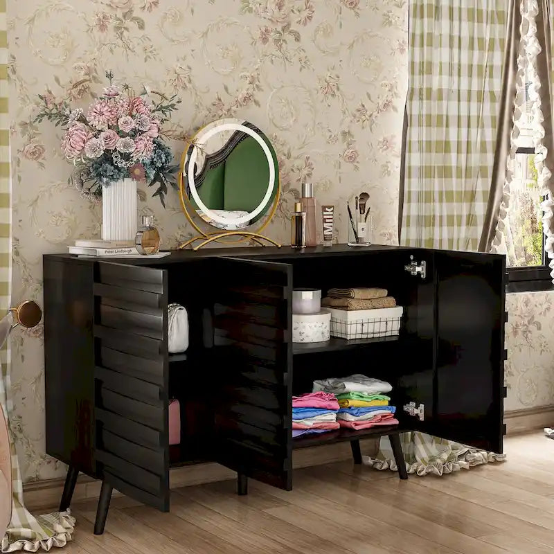 Buffet moderne noir avec grand espace de rangement en laque
