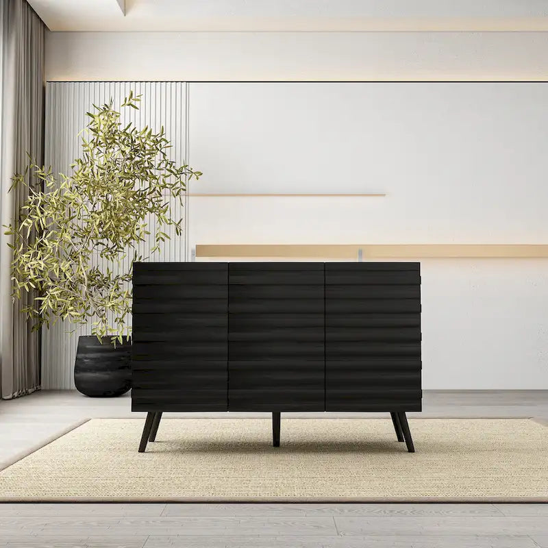 Buffet moderne noir avec grand espace de rangement en laque