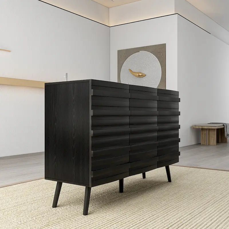 Buffet moderne noir avec grand espace de rangement en laque