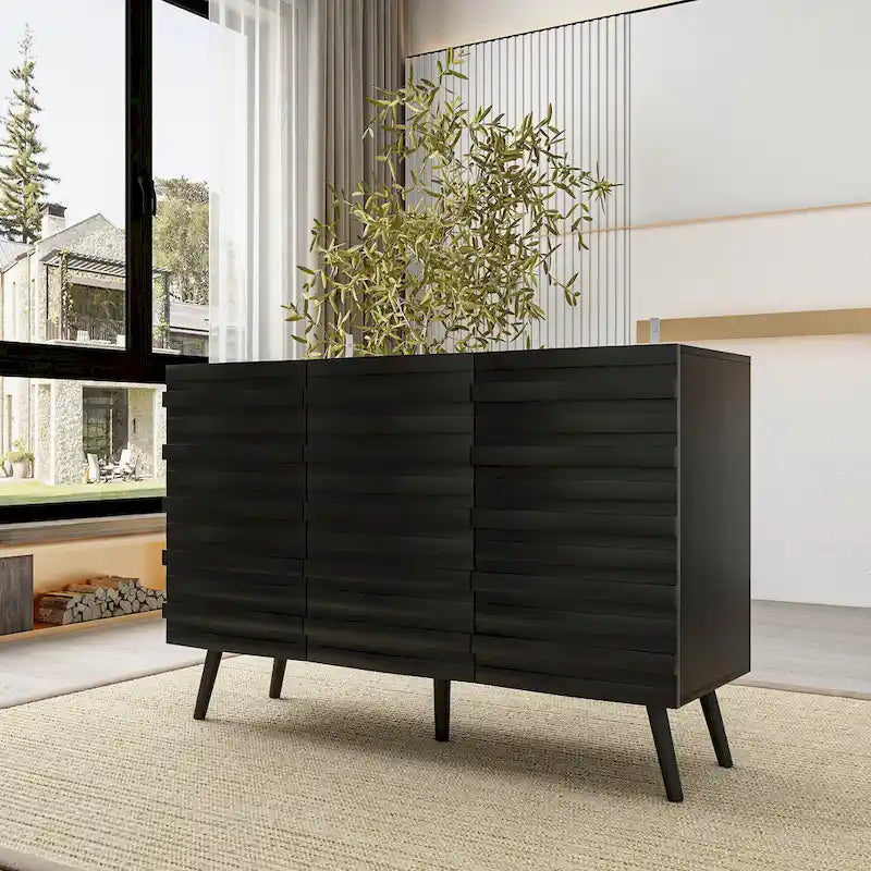 Buffet moderne noir avec grand espace de rangement en laque