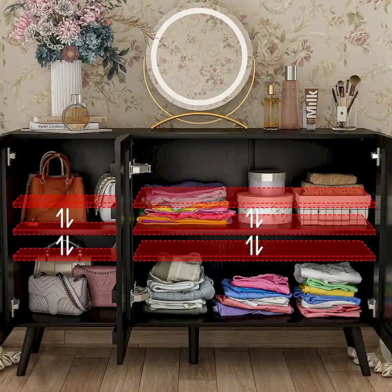 Buffet moderne noir avec grand espace de rangement en laque