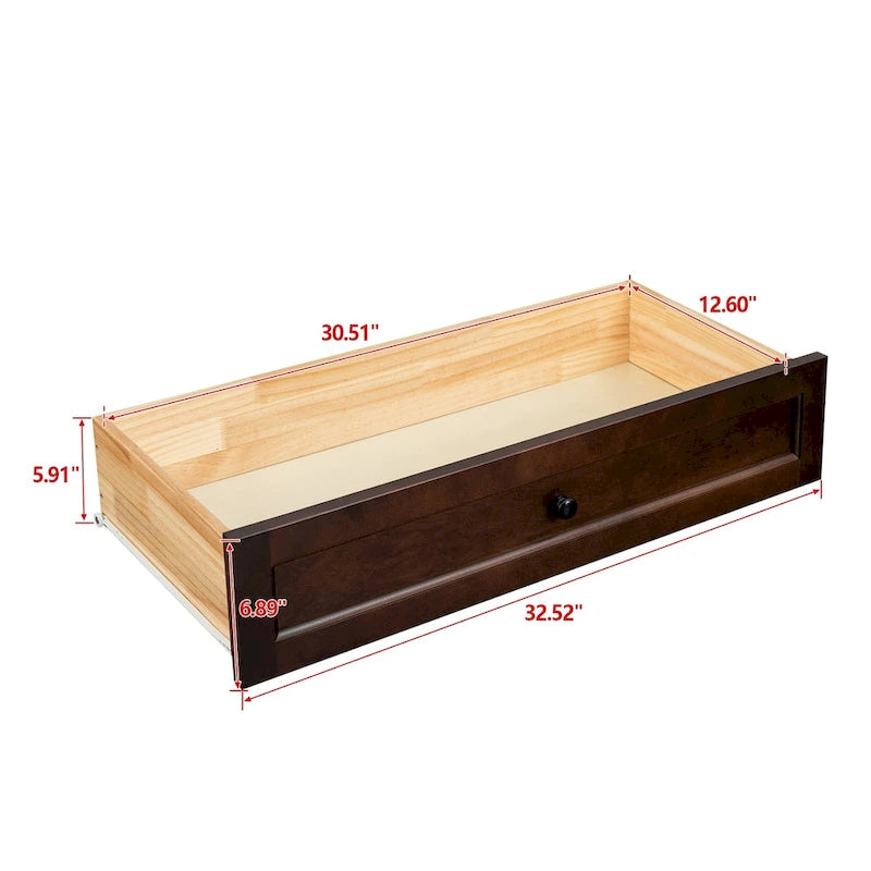 Commode en bois massif laquée avec poignée ronde rétro, auburn