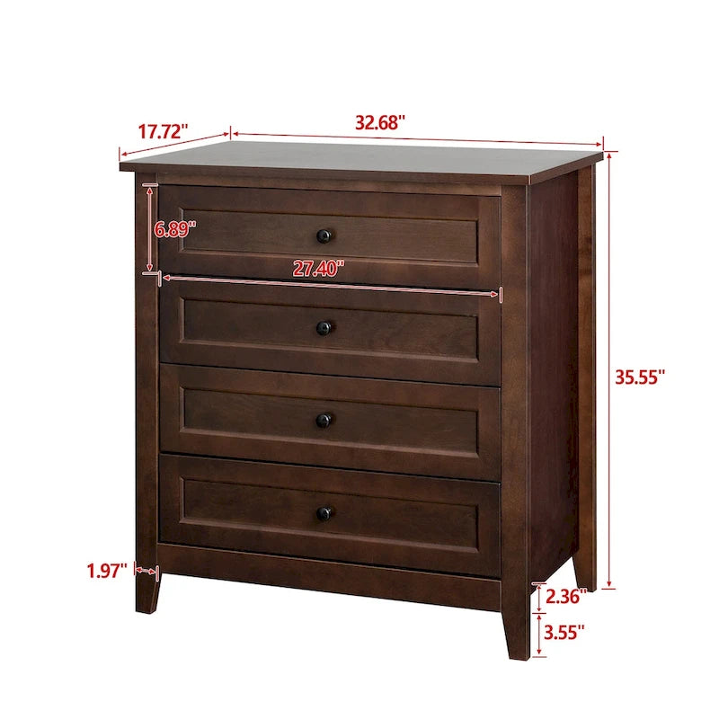 Commode en bois massif laquée avec poignée ronde rétro, auburn