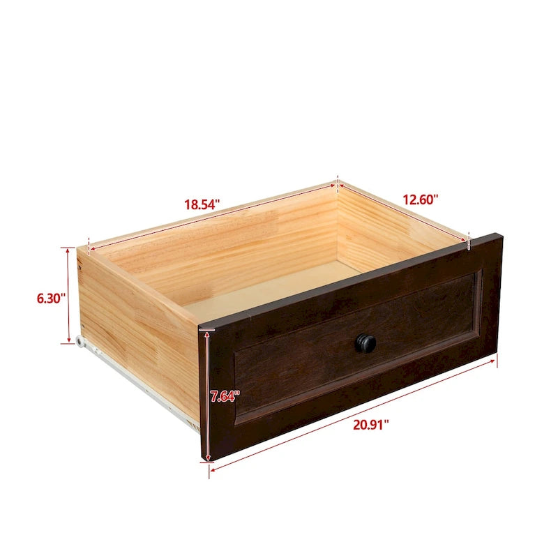 Commode en bois massif laquée avec poignée ronde rétro, auburn