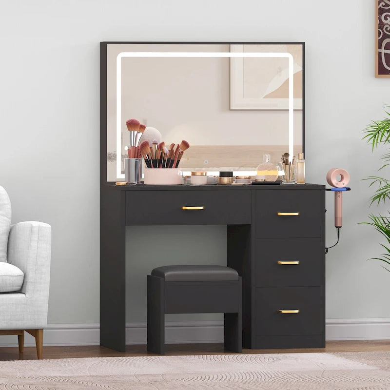 35.4 Vanity with Built-In Outlets and Lighted Mirror - 53.5H x 35.4W x 15.7D