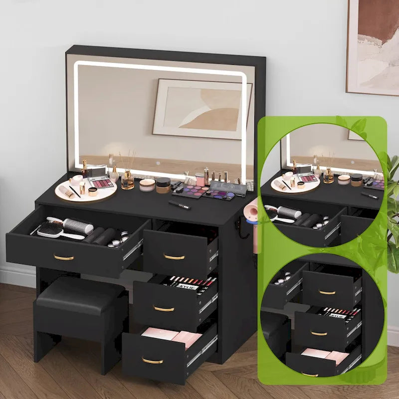35.4 Vanity with Built-In Outlets and Lighted Mirror - 53.5H x 35.4W x 15.7D