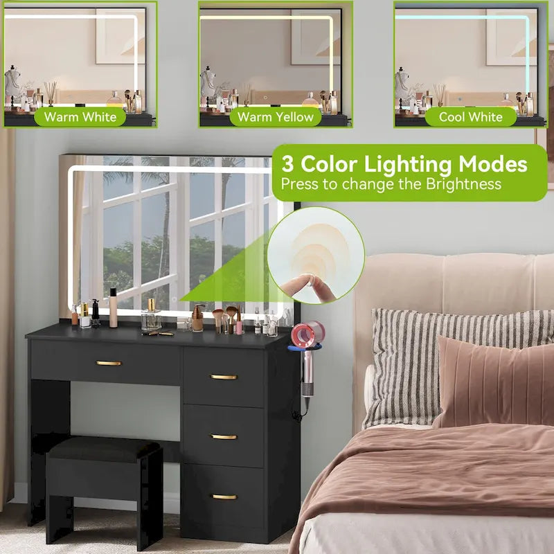 35.4 Vanity with Built-In Outlets and Lighted Mirror - 53.5H x 35.4W x 15.7D