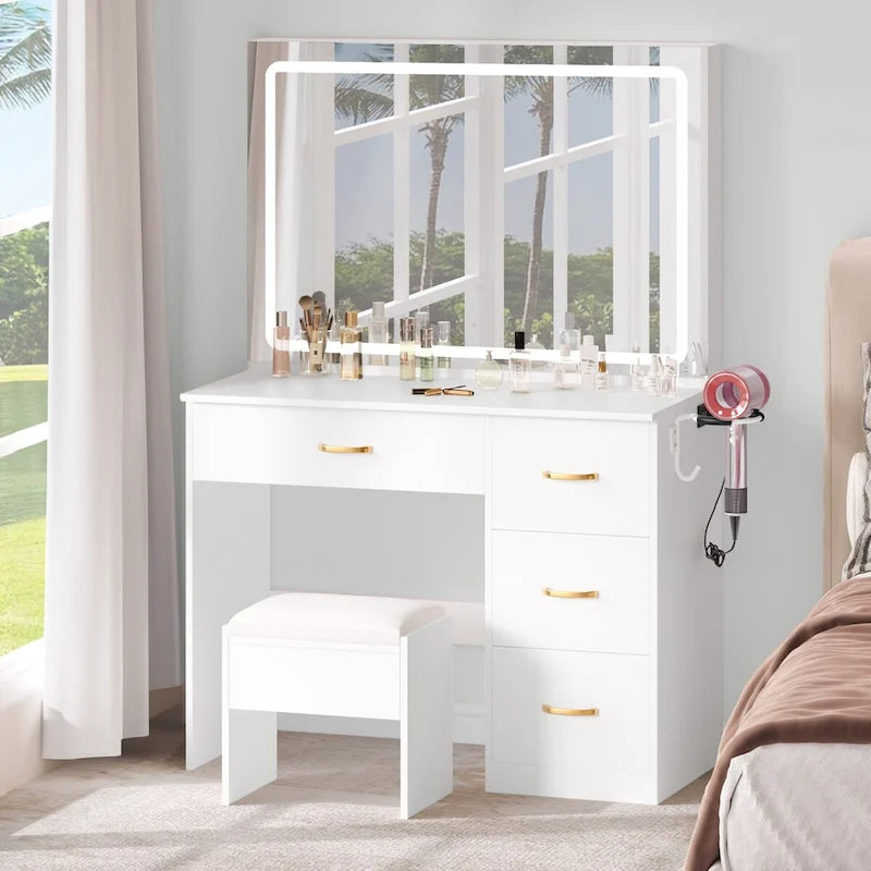 35.4 Vanity with Built-In Outlets and Lighted Mirror - 53.5H x 35.4W x 15.7D
