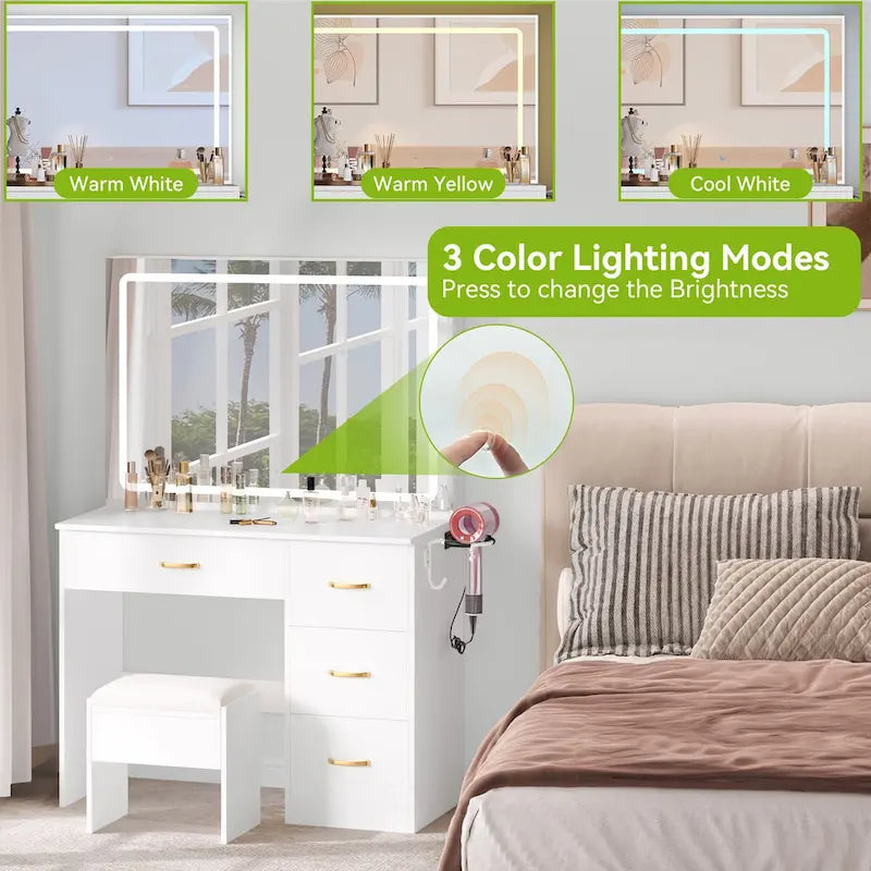 35.4 Vanity with Built-In Outlets and Lighted Mirror - 53.5H x 35.4W x 15.7D