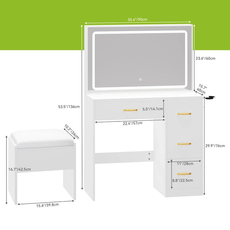 35.4 Vanity with Built-In Outlets and Lighted Mirror - 53.5H x 35.4W x 15.7D