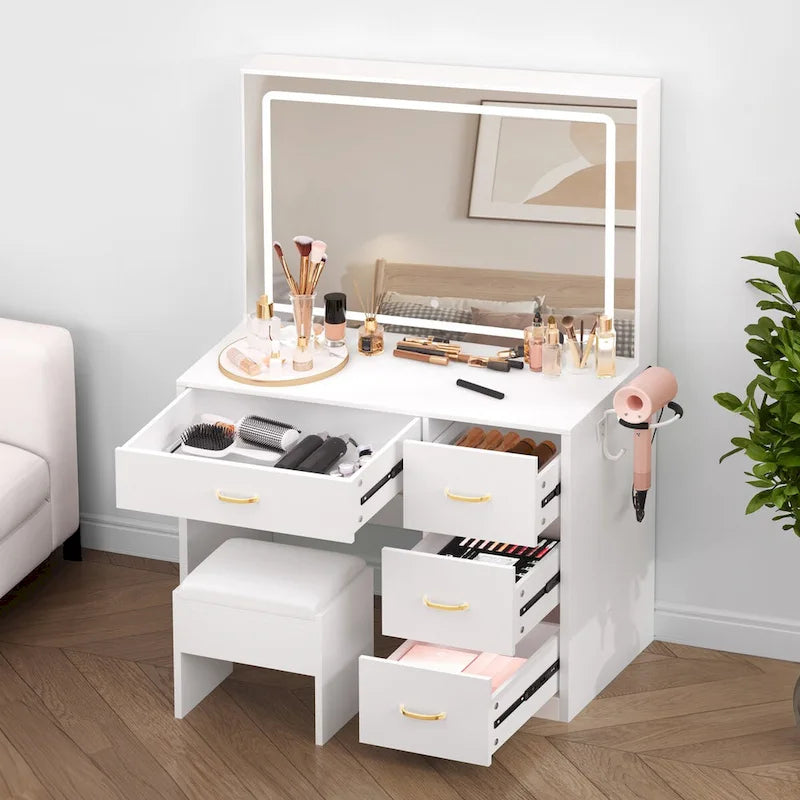 35.4 Vanity with Built-In Outlets and Lighted Mirror - 53.5H x 35.4W x 15.7D
