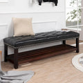 Banc rembourré avec base en bois pour chambre à coucher ou entrée, 152 cm avec clous décoratifs et étagère
