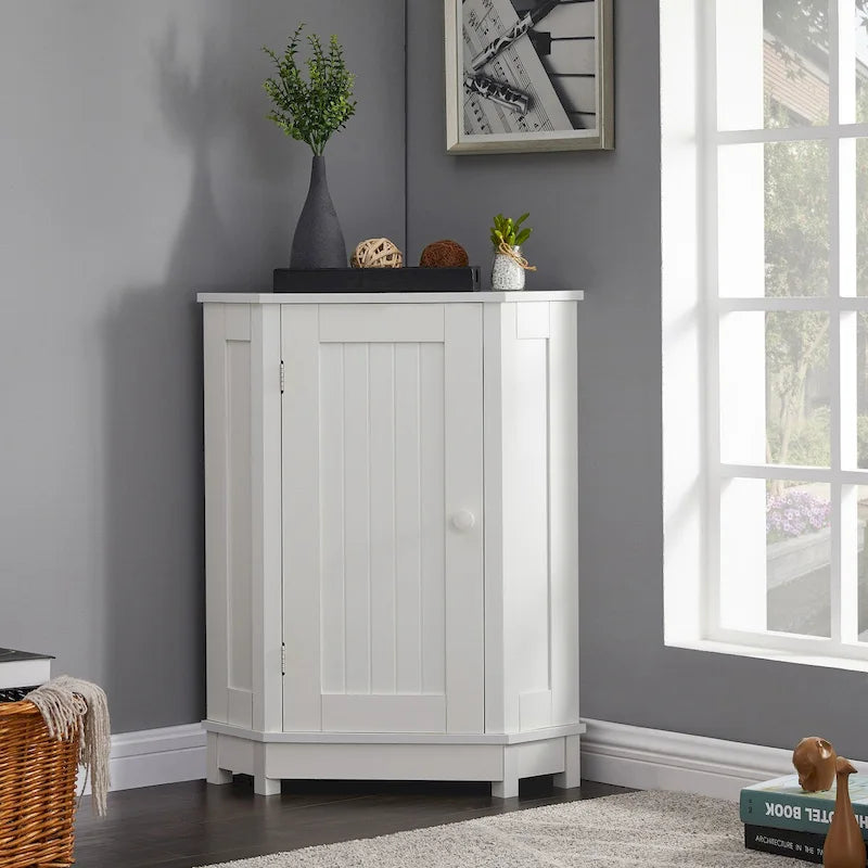 Armoire de salle de bain d'angle triangulaire avec étagère style moderne - 17,5 L x 17,5 l x 31,4 H