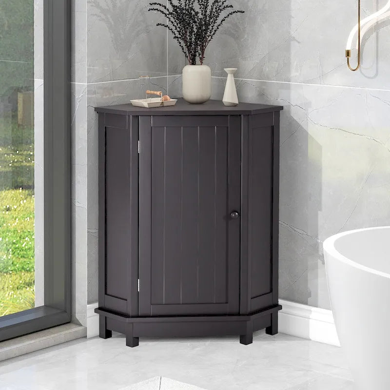 Armoire de salle de bain d'angle triangulaire avec étagère style moderne - 17,5 L x 17,5 l x 31,4 H