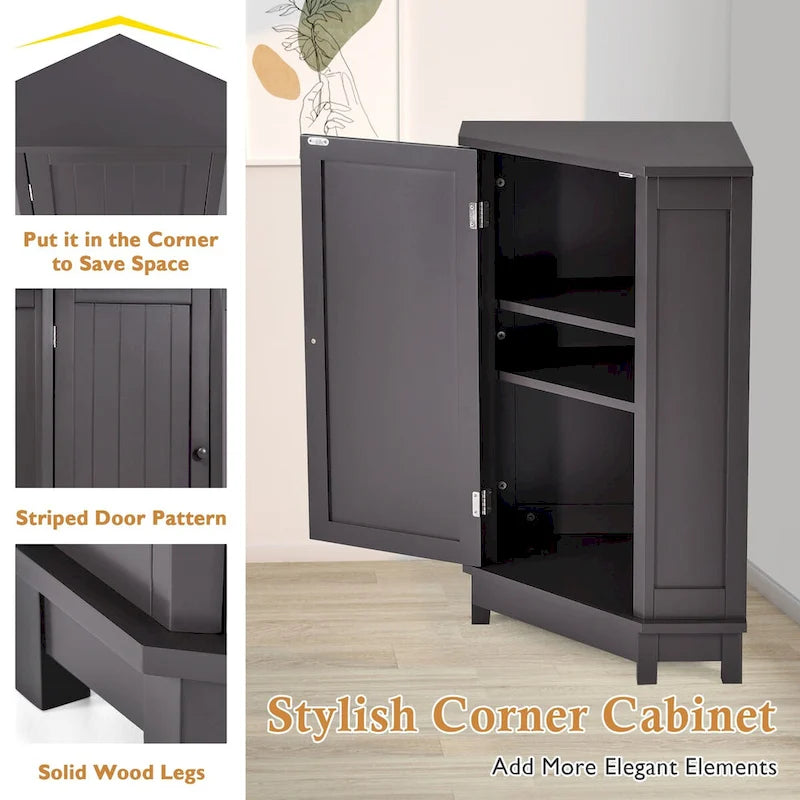Armoire de salle de bain d'angle triangulaire avec étagère style moderne - 17,5 L x 17,5 l x 31,4 H