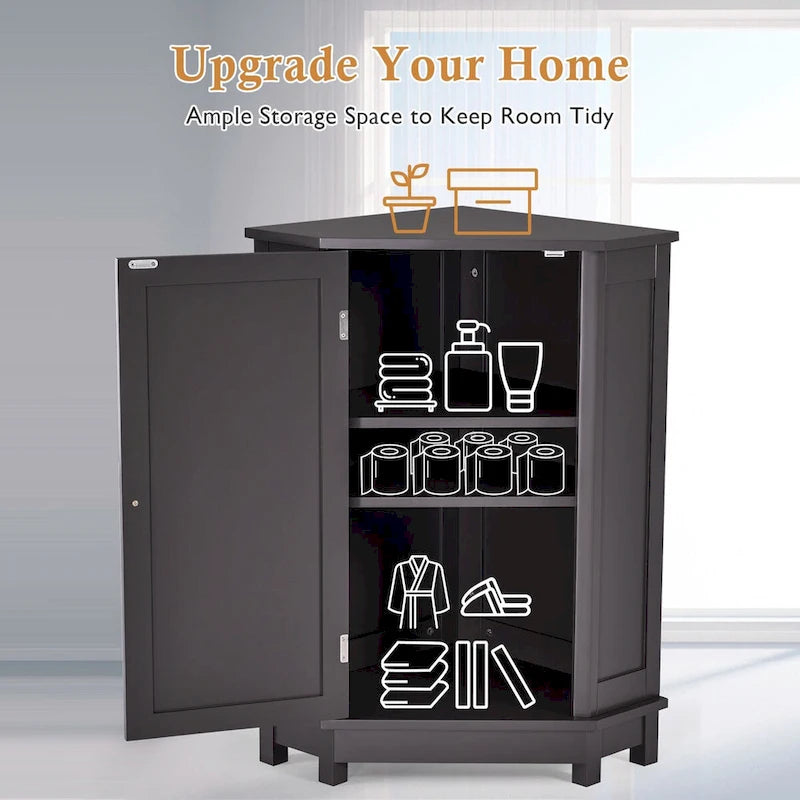 Armoire de salle de bain d'angle triangulaire avec étagère style moderne - 17,5 L x 17,5 l x 31,4 H