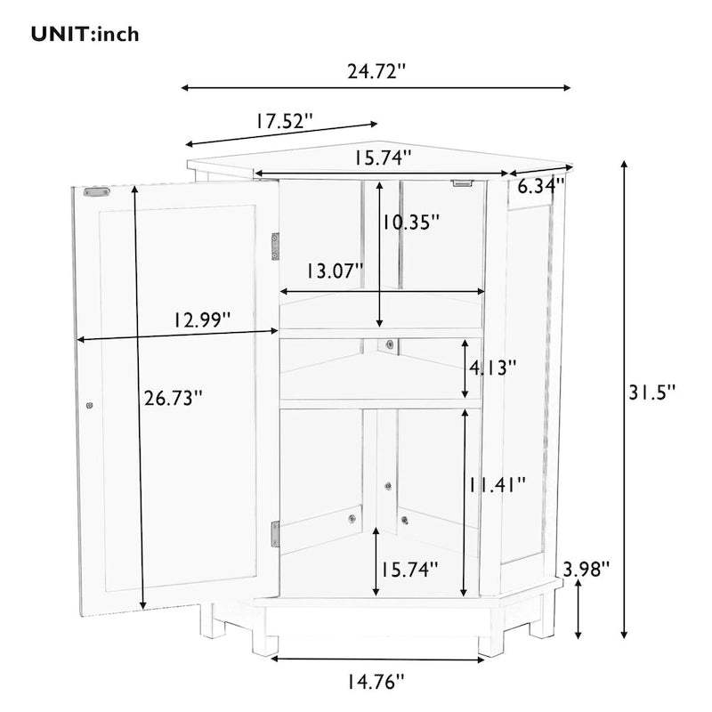 Armoire de salle de bain d'angle triangulaire avec étagère style moderne - 17,5 L x 17,5 l x 31,4 H