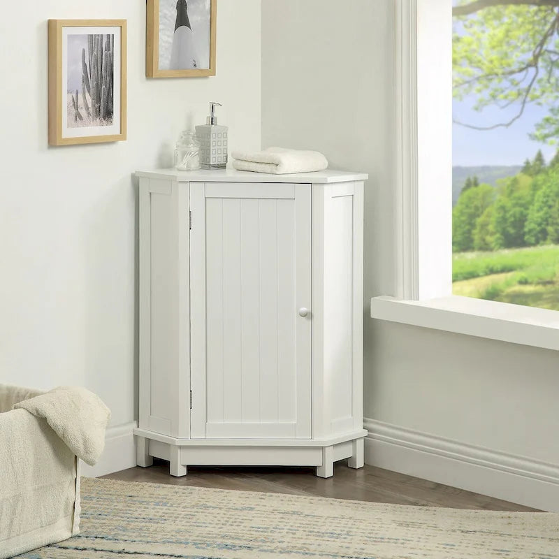 Armoire de salle de bain d'angle triangulaire avec étagère style moderne - 17,5 L x 17,5 l x 31,4 H