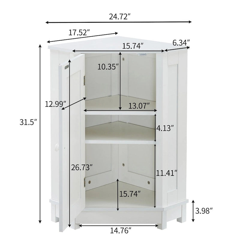 Armoire de salle de bain d'angle triangulaire avec étagère style moderne - 17,5 L x 17,5 l x 31,4 H