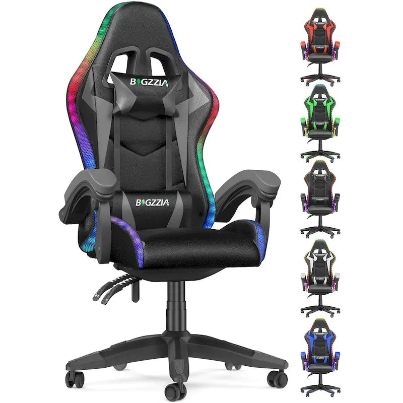 Chaise de jeu RVB avec lumières LED et chaise d'ordinateur ergonomique