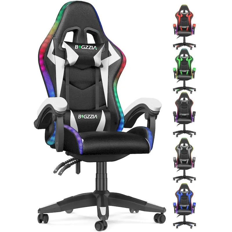 Chaise de jeu RVB avec lumières LED et chaise d'ordinateur ergonomique