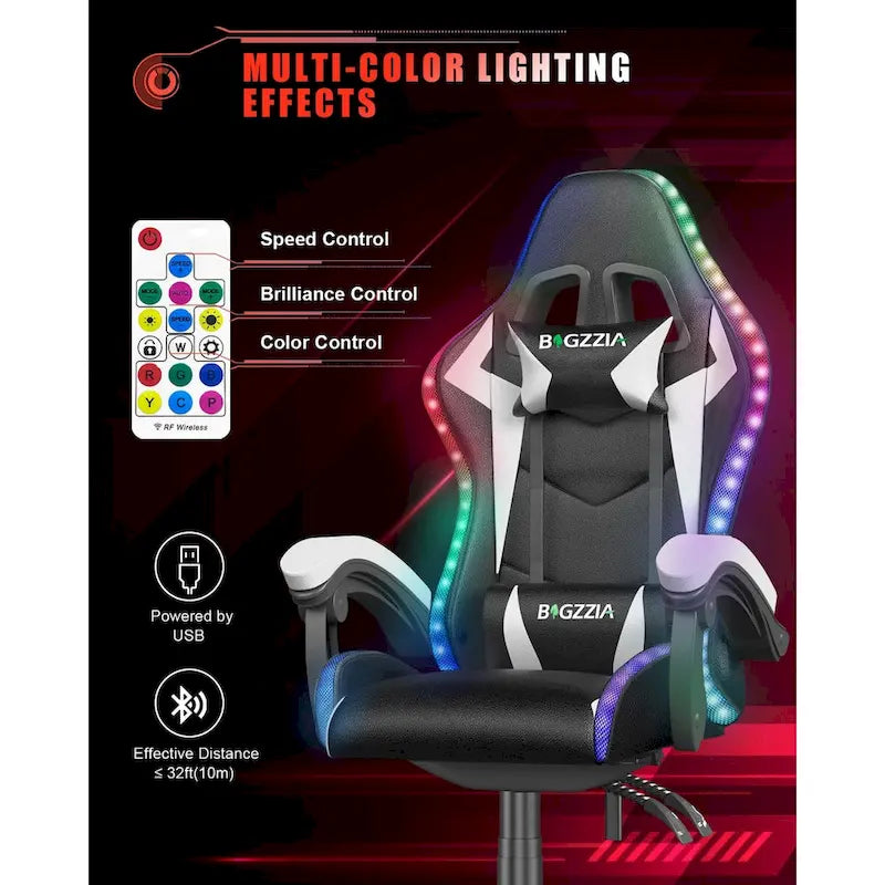 Chaise de jeu RVB avec lumières LED et chaise d'ordinateur ergonomique