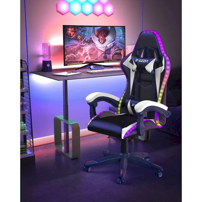 Chaise de jeu RVB avec lumières LED et chaise d'ordinateur ergonomique