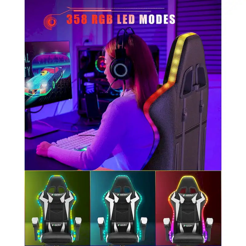 Chaise de jeu RVB avec lumières LED et chaise d'ordinateur ergonomique