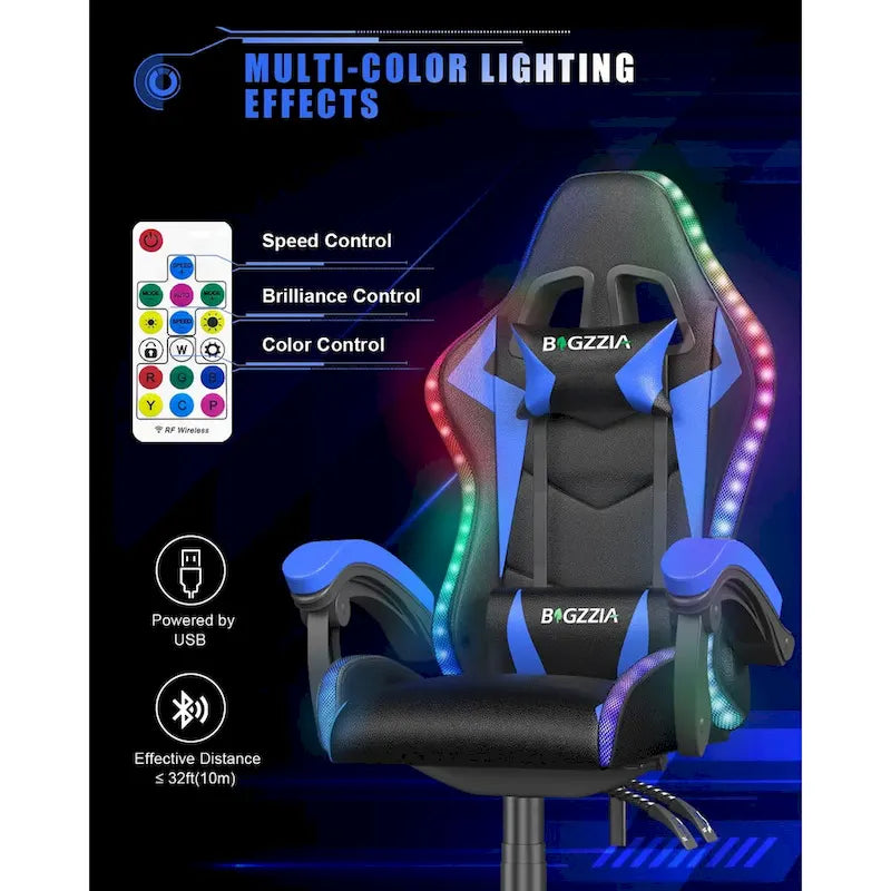 Chaise de jeu RVB avec lumières LED et chaise d'ordinateur ergonomique