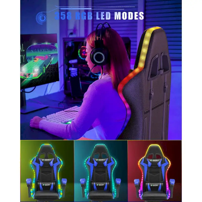 Chaise de jeu RVB avec lumières LED et chaise d'ordinateur ergonomique