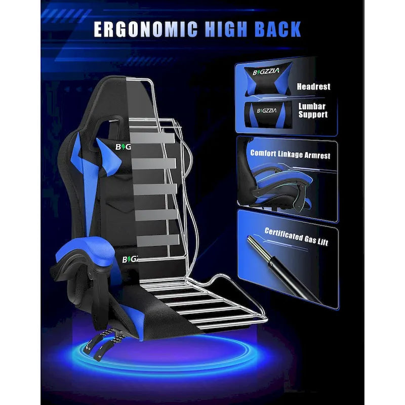 Chaise de jeu RVB avec lumières LED et chaise d'ordinateur ergonomique
