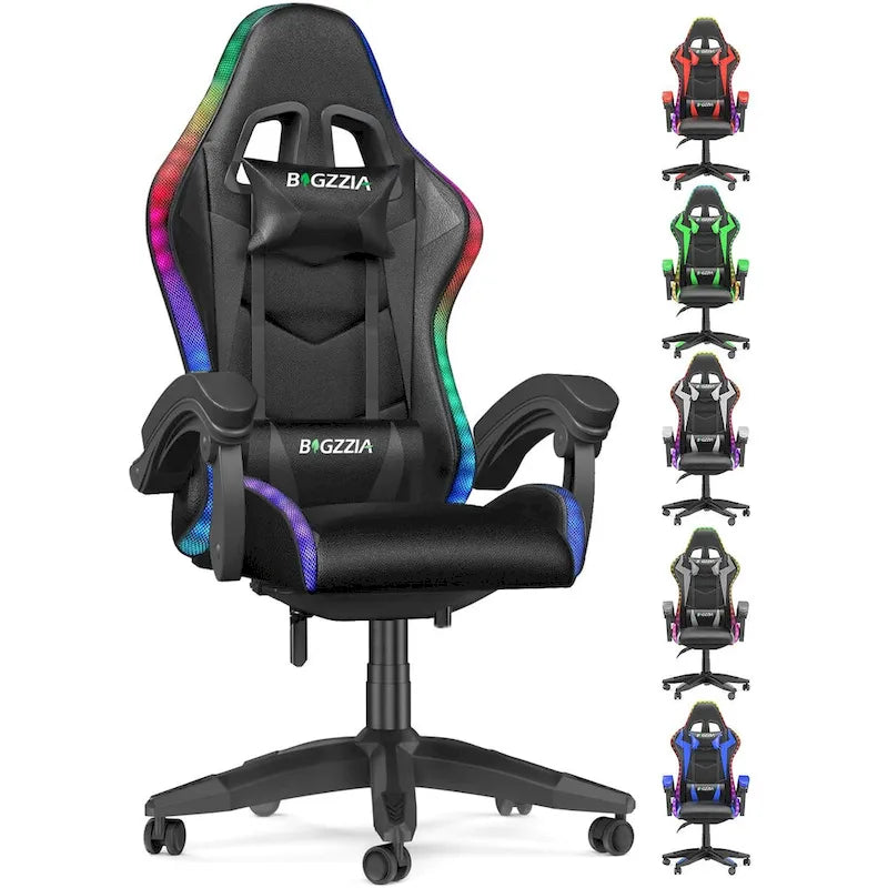 Chaise de jeu RVB avec lumières LED et chaise d'ordinateur ergonomique