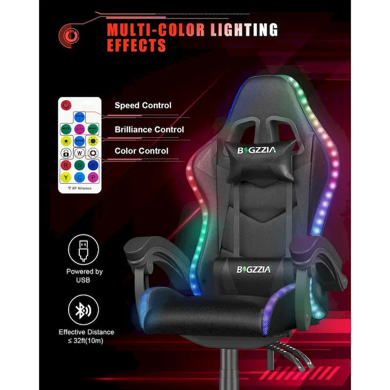Chaise de jeu RVB avec lumières LED et chaise d'ordinateur ergonomique