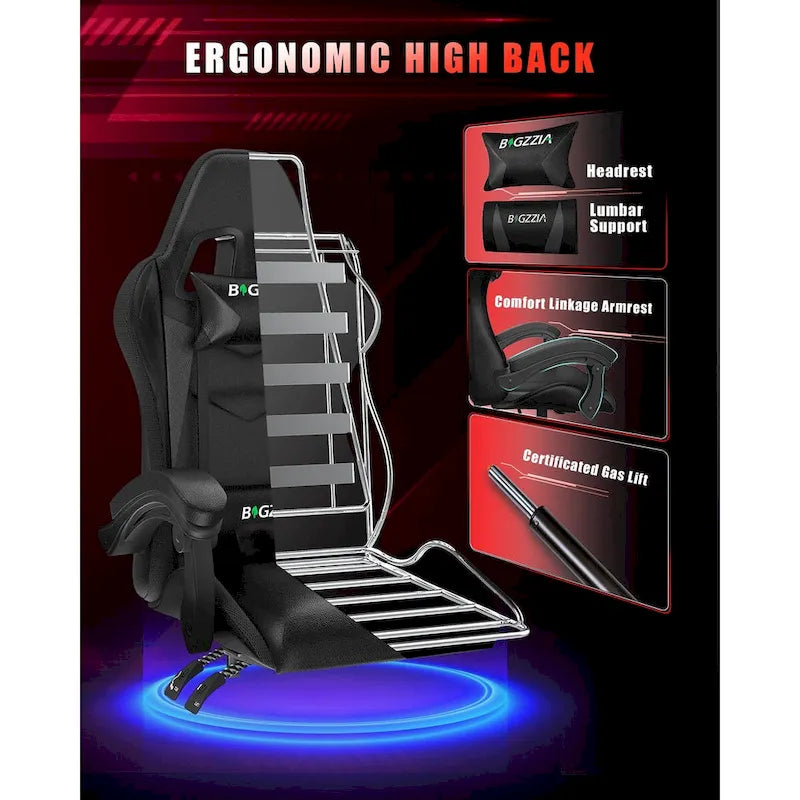 Chaise de jeu RVB avec lumières LED et chaise d'ordinateur ergonomique