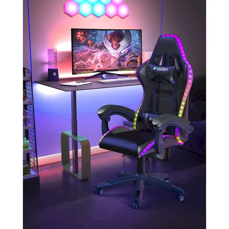 Chaise de jeu RVB avec lumières LED et chaise d'ordinateur ergonomique