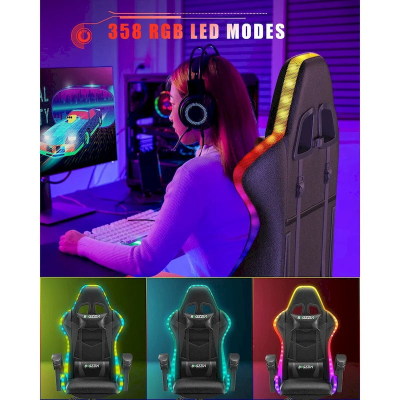 Chaise de jeu RVB avec lumières LED et chaise d'ordinateur ergonomique
