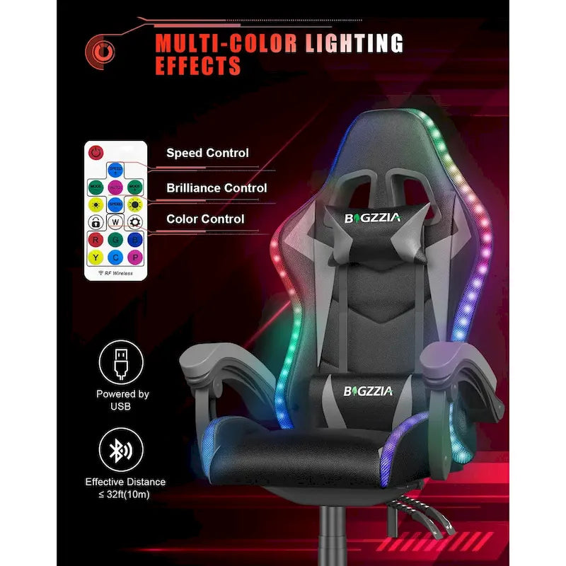 Chaise de jeu RVB avec lumières LED et chaise d'ordinateur ergonomique