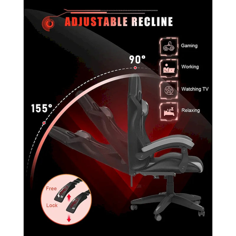 Chaise de jeu RVB avec lumières LED et chaise d'ordinateur ergonomique