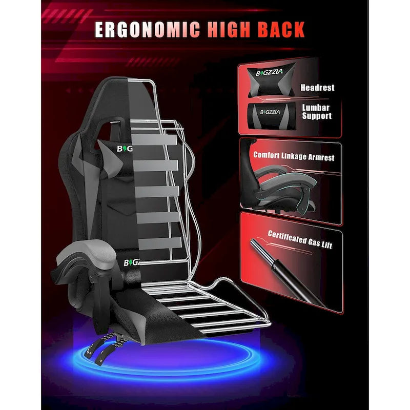 Chaise de jeu RVB avec lumières LED et chaise d'ordinateur ergonomique