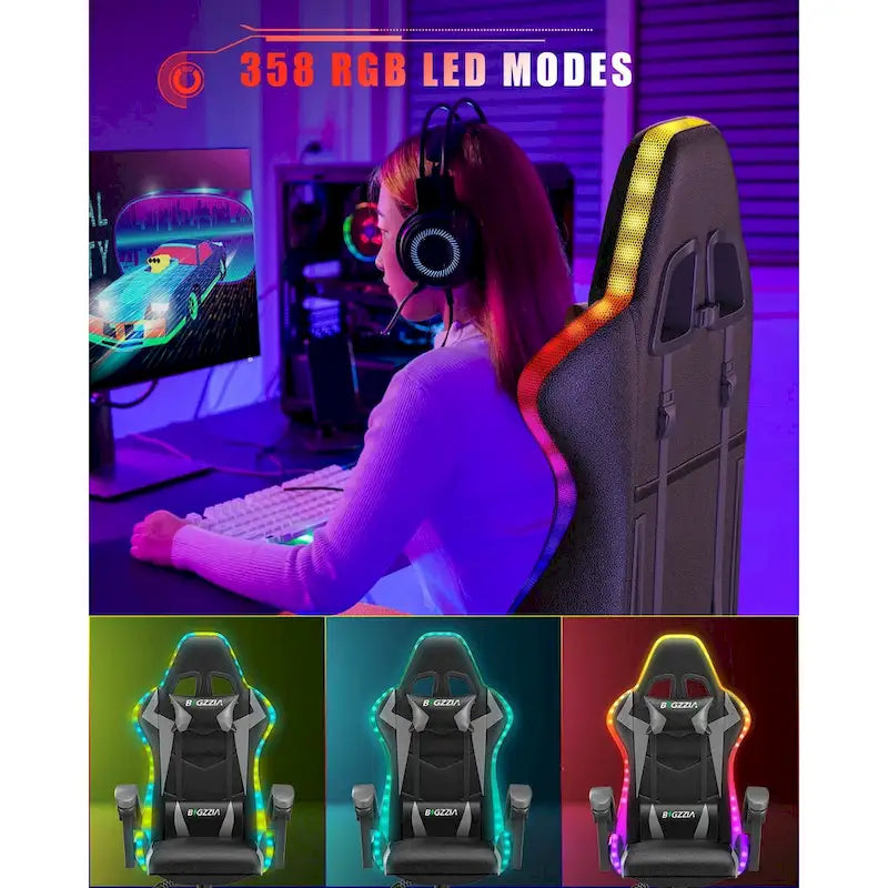 Chaise de jeu RVB avec lumières LED et chaise d'ordinateur ergonomique