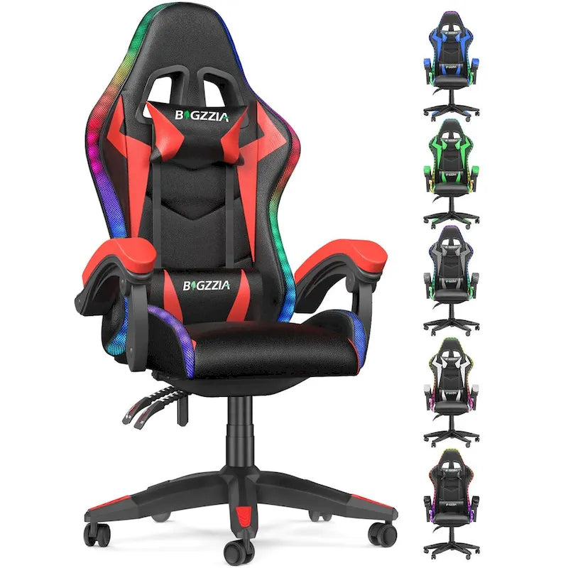 Chaise de jeu RVB avec lumières LED et chaise d'ordinateur ergonomique